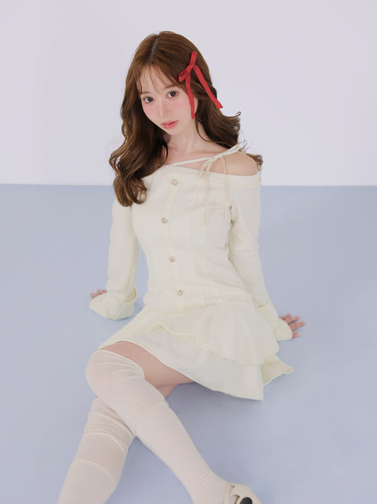 【SALE】Ribbon strap tiered frill mini onepiece(eme10811)