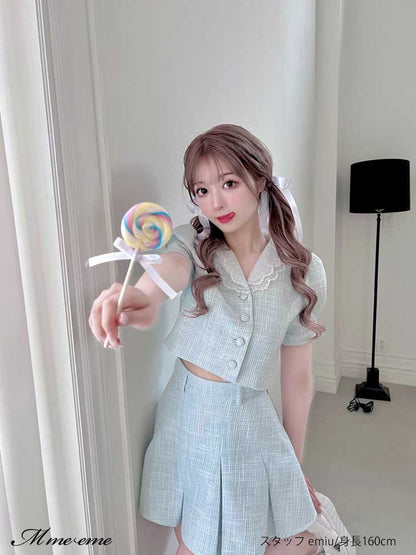 【SALE】Lace collar tweed jacket (eme10404)