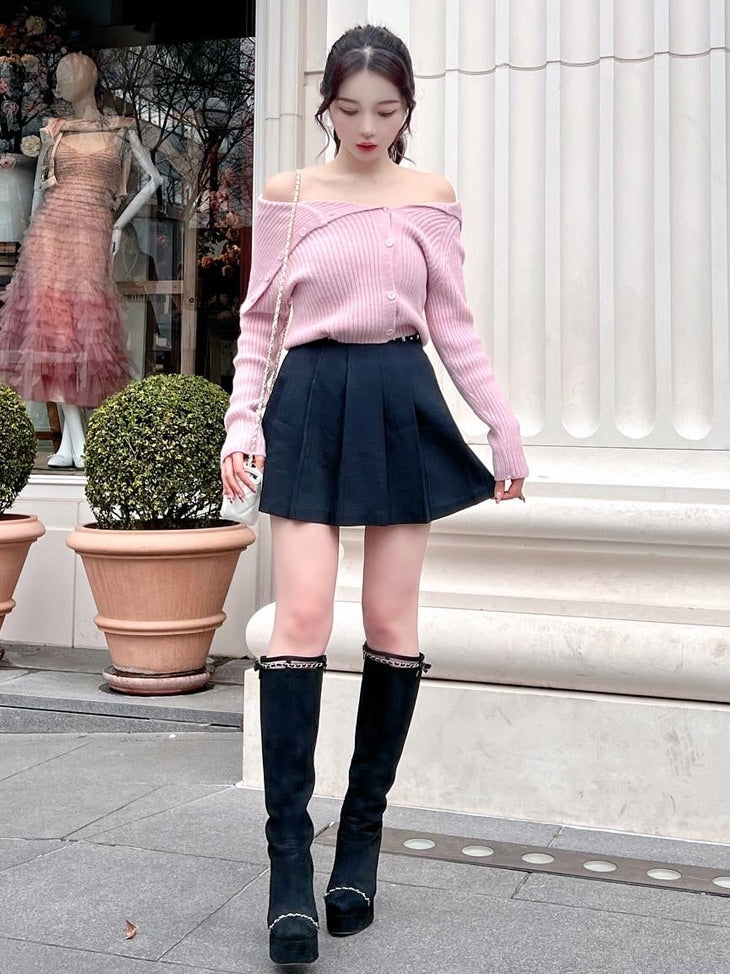 【SALE】Waist bijou pleated skirt (eme10432)