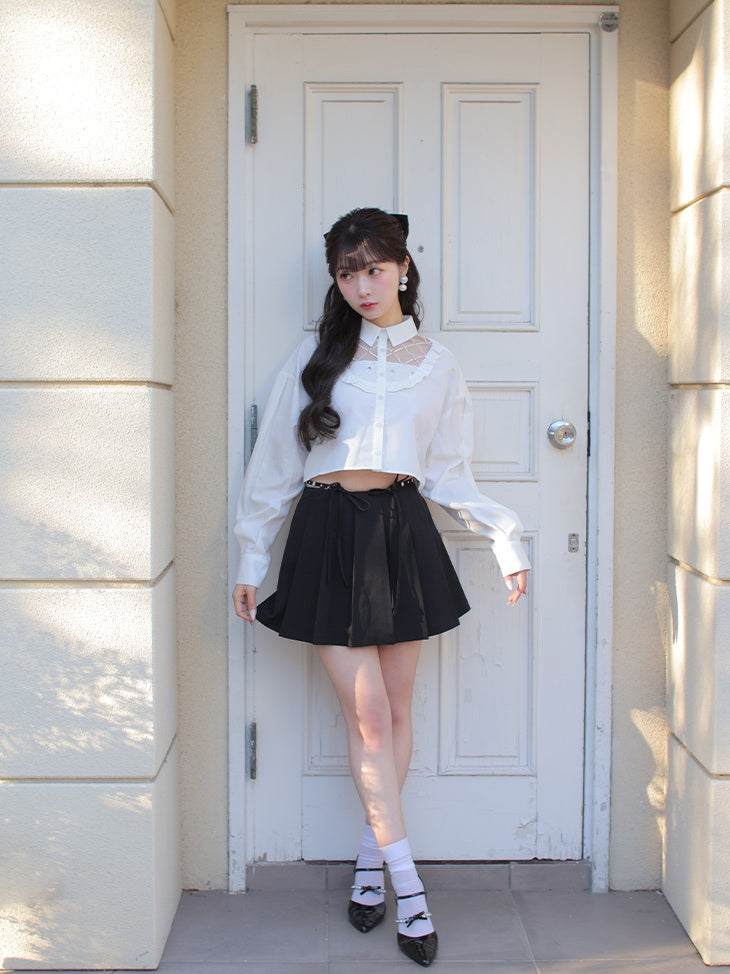【SALE】Sheer bijou cropped shirt (eme10430)