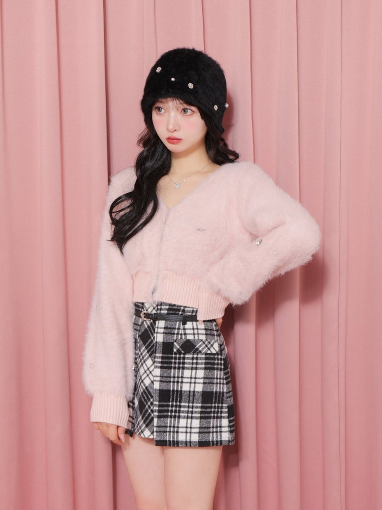 High waist check mini skirt(eme10449)