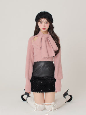 Scarf like shaggy knit tops (eme10372)