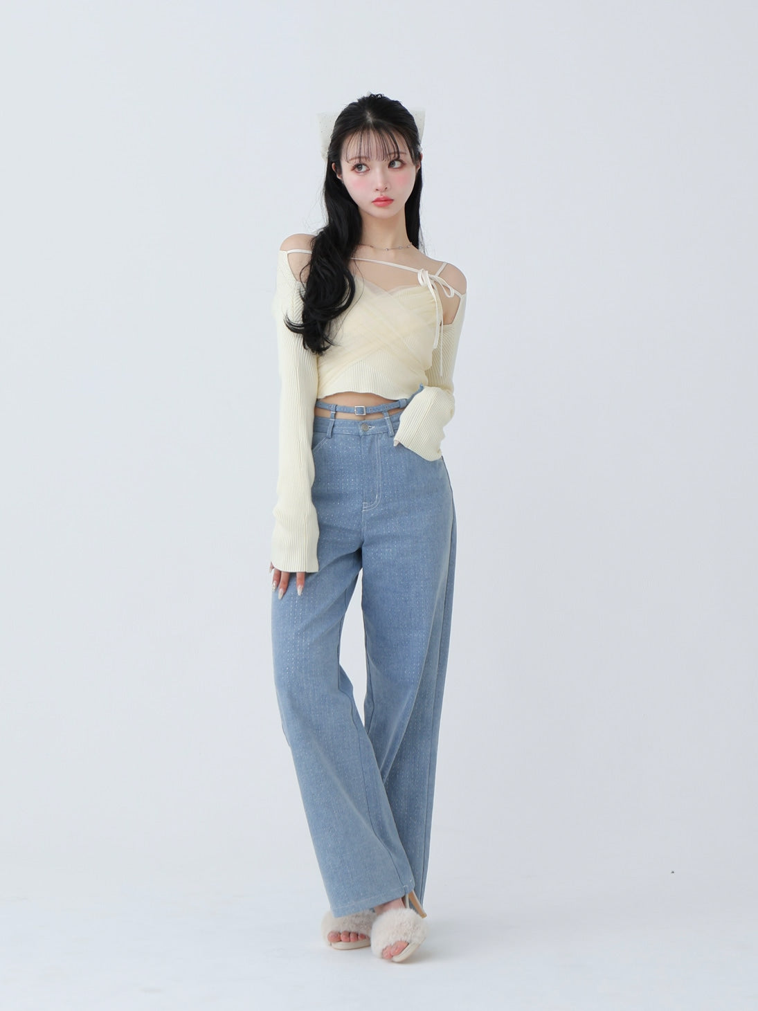 SALE】Waist ribbon lame denim(eme10452) – M me eme