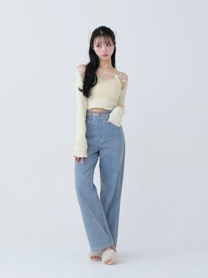 Waist ribbon lame denim(eme10452)