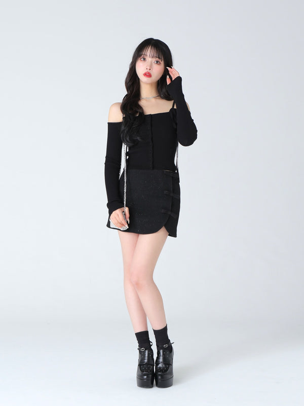 Lame ribbon trapizoid mini skirt (eme10370)