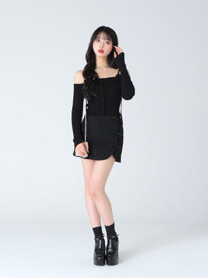 Lame ribbon trapizoid mini skirt (eme10370)