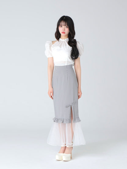 Cotton lace cut-out tops(eme10476)
