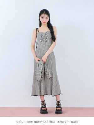 Gingham check ensemble long onepiece(eme10812)
