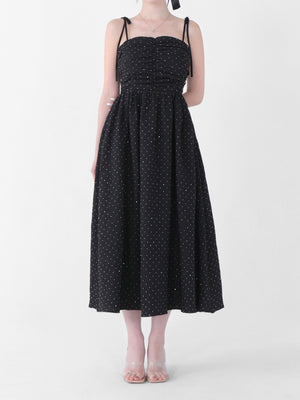 Puff sleeves studded long onepiece(eme10487)