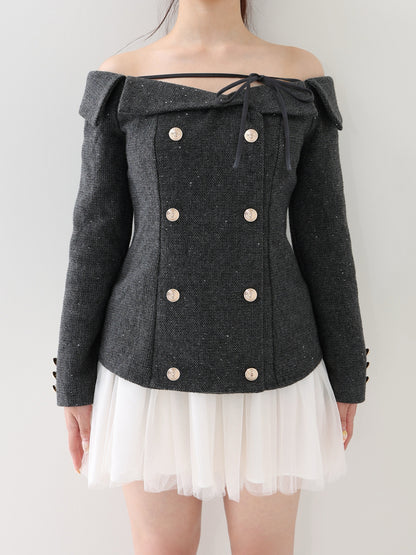 【Pre Order】Wool herringbone tulle onepiece(eme10782)