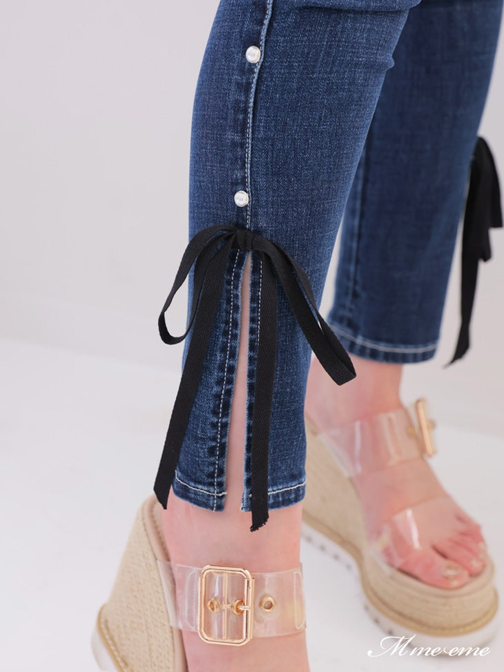 【SALE】Ribbon skinny denim (eme10128)