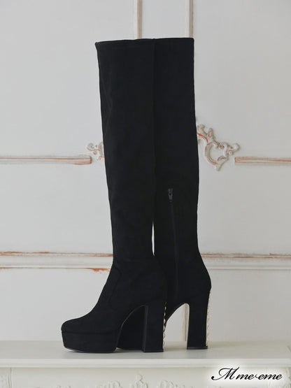 【SALE】Pearl heel knee high boots (eme10280)