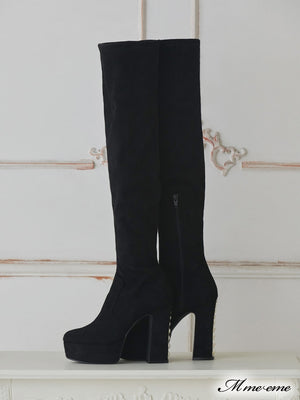 【SALE】Pearl heel knee high boots (eme10280)