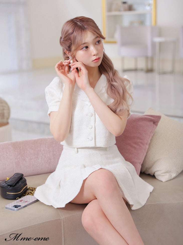 【SALE】Lace collar tweed jacket (eme10404)