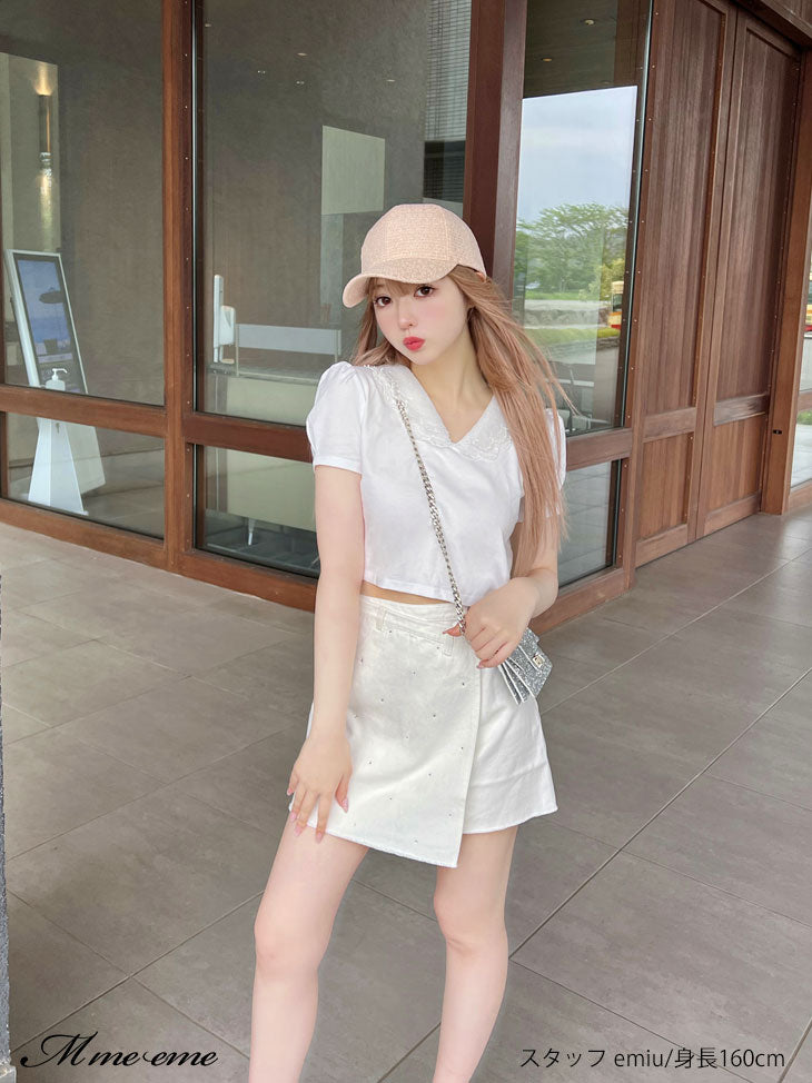 【SALE】Rhinestone denim mini skirt(eme10406)