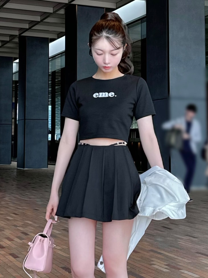 【SALE】Waist bijou pleated skirt (eme10432)