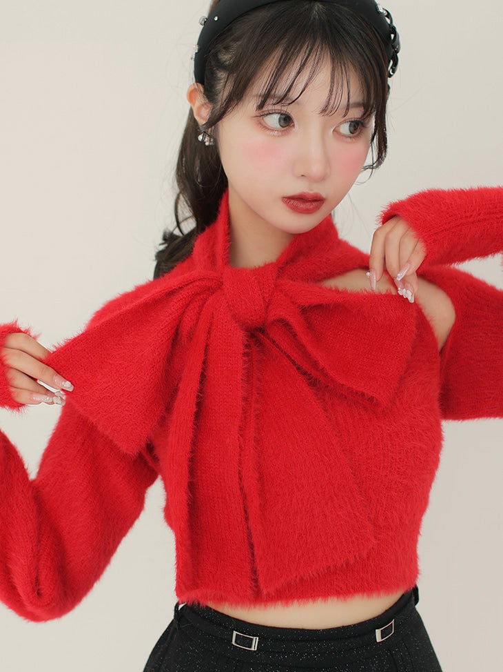 Scarf like shaggy knit tops (eme10372)