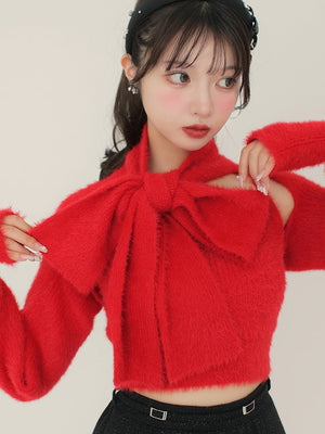 Scarf like shaggy knit tops (eme10372)