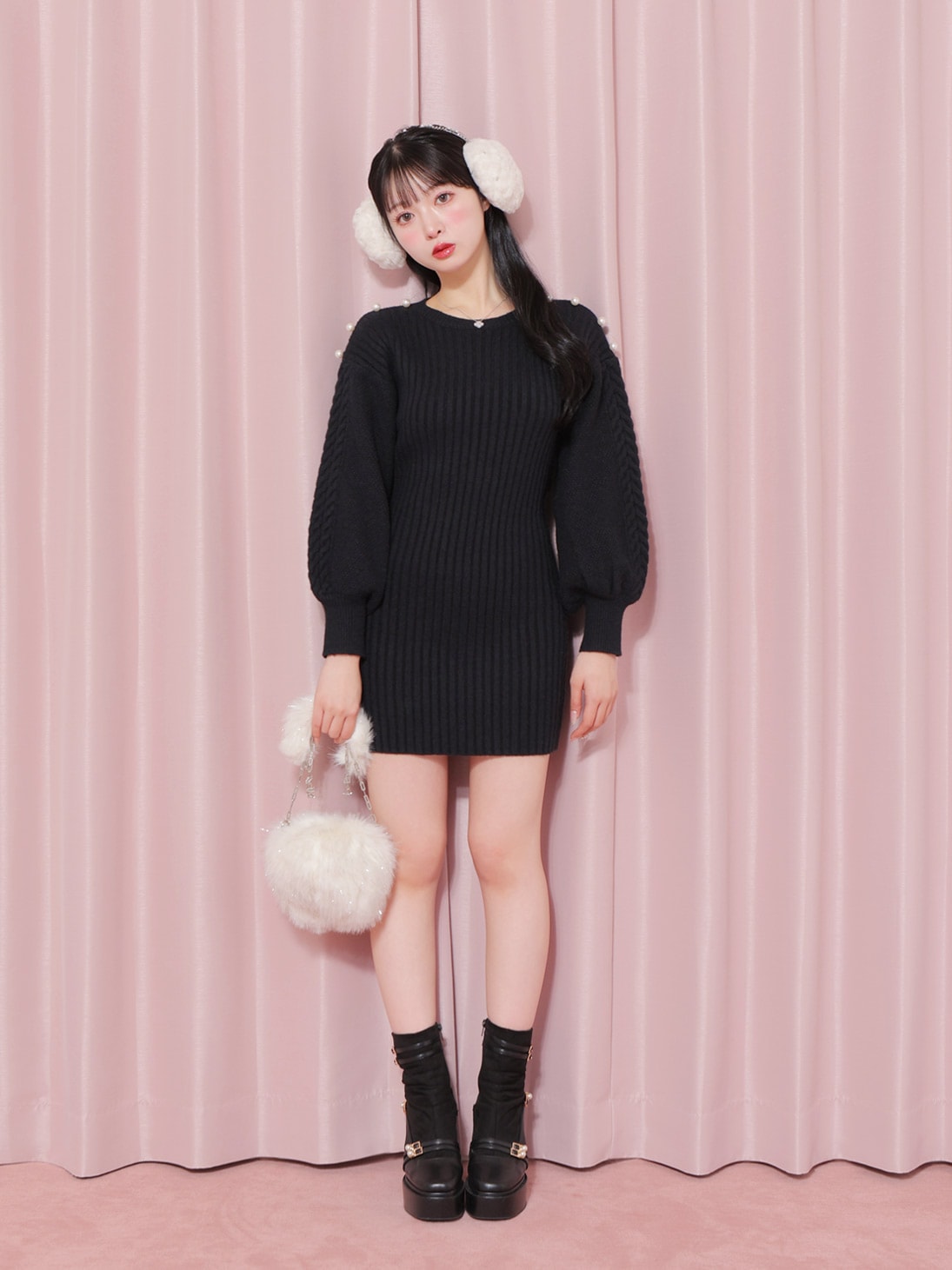 2way fake fur round bag(eme10472)