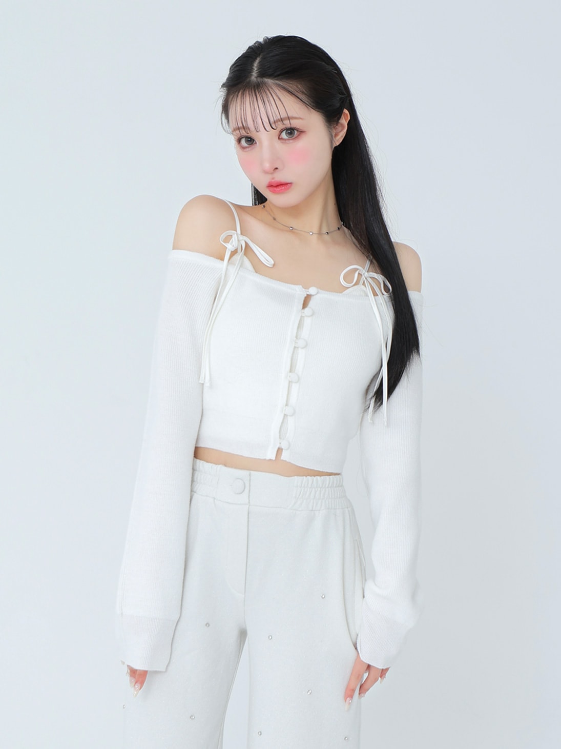 トップス m me eme Cotton lace cut-out tops White Women's White Cheesecloth Lace Detail Top | ME+EM