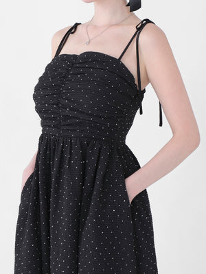 Puff sleeves studded long onepiece(eme10487)