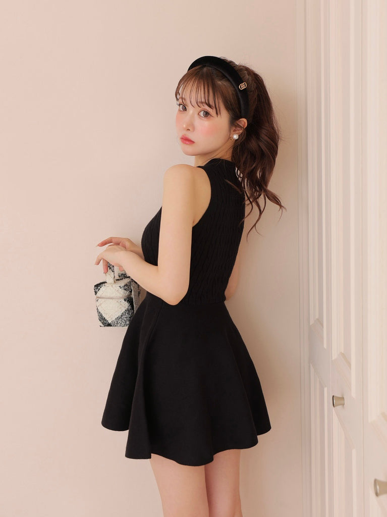 Cable knit layered onepiece(eme10802)