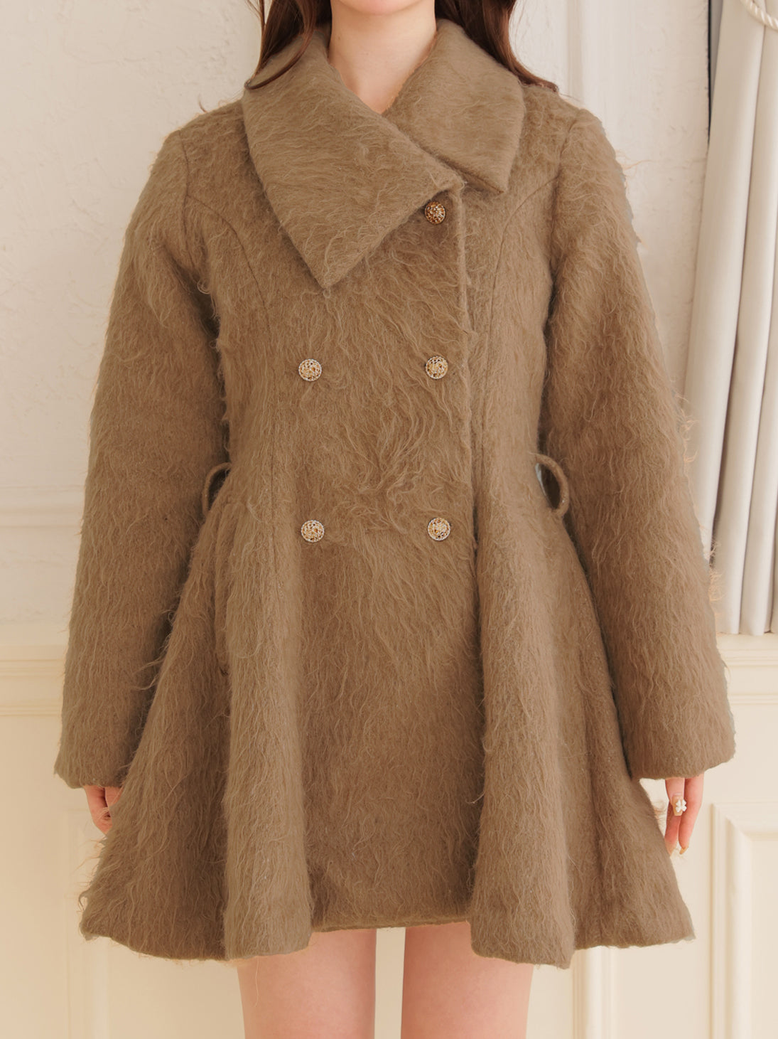 Shaggy belted coat(eme10779)