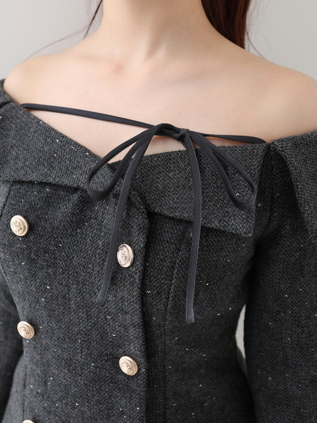 Wool herringbone tulle onepiece(eme10782) – M me eme