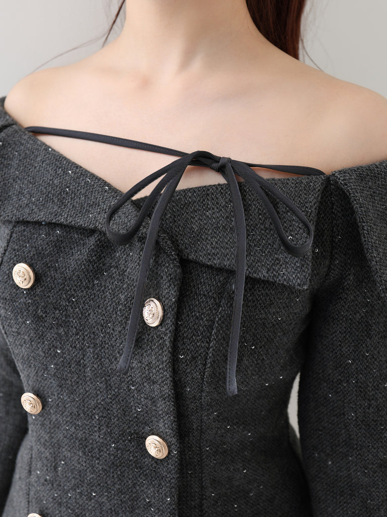 【Pre Order】Wool herringbone tulle onepiece(eme10782)