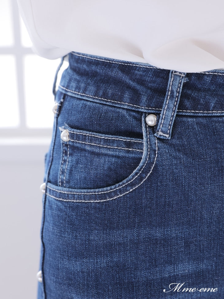 【SALE】Ribbon skinny denim (eme10128)