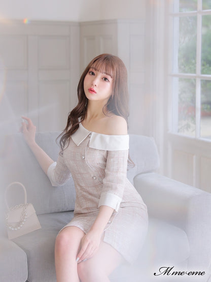 【SALE】 One shoulder tweed dress (eme10217)