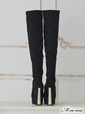 【SALE】Pearl heel knee high boots (eme10280)