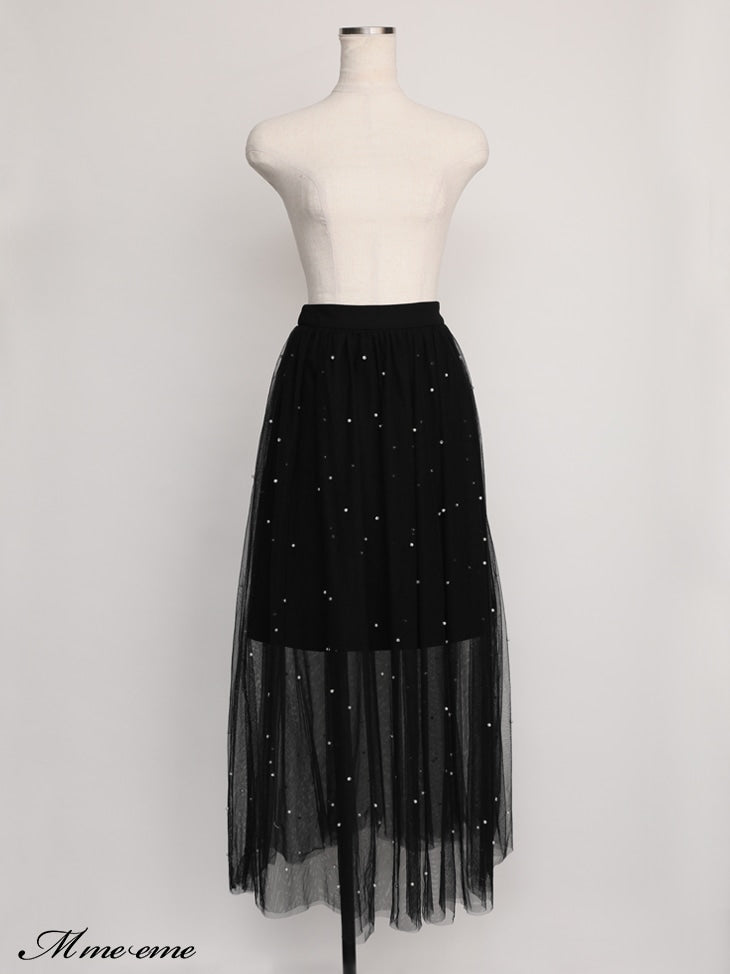 【SALE】Bijou tulle long skirt (eme10420)