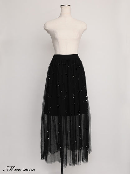 【SALE】Bijou tulle long skirt (eme10420)
