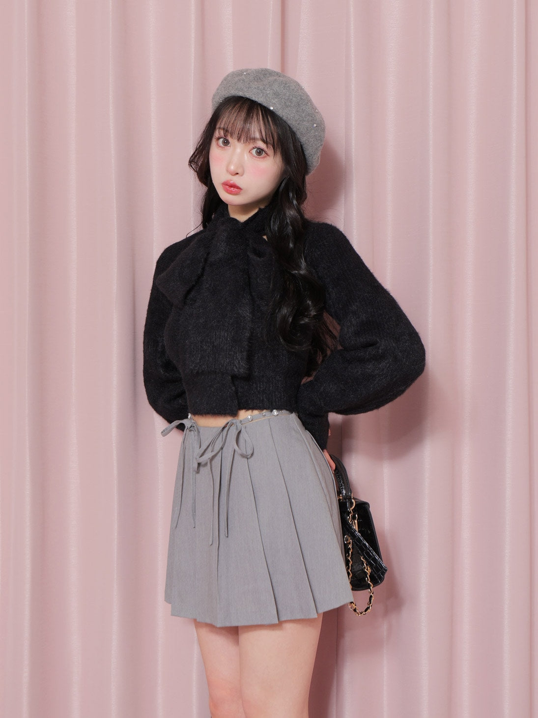 【SALE】Waist bijou pleated skirt (eme10432)