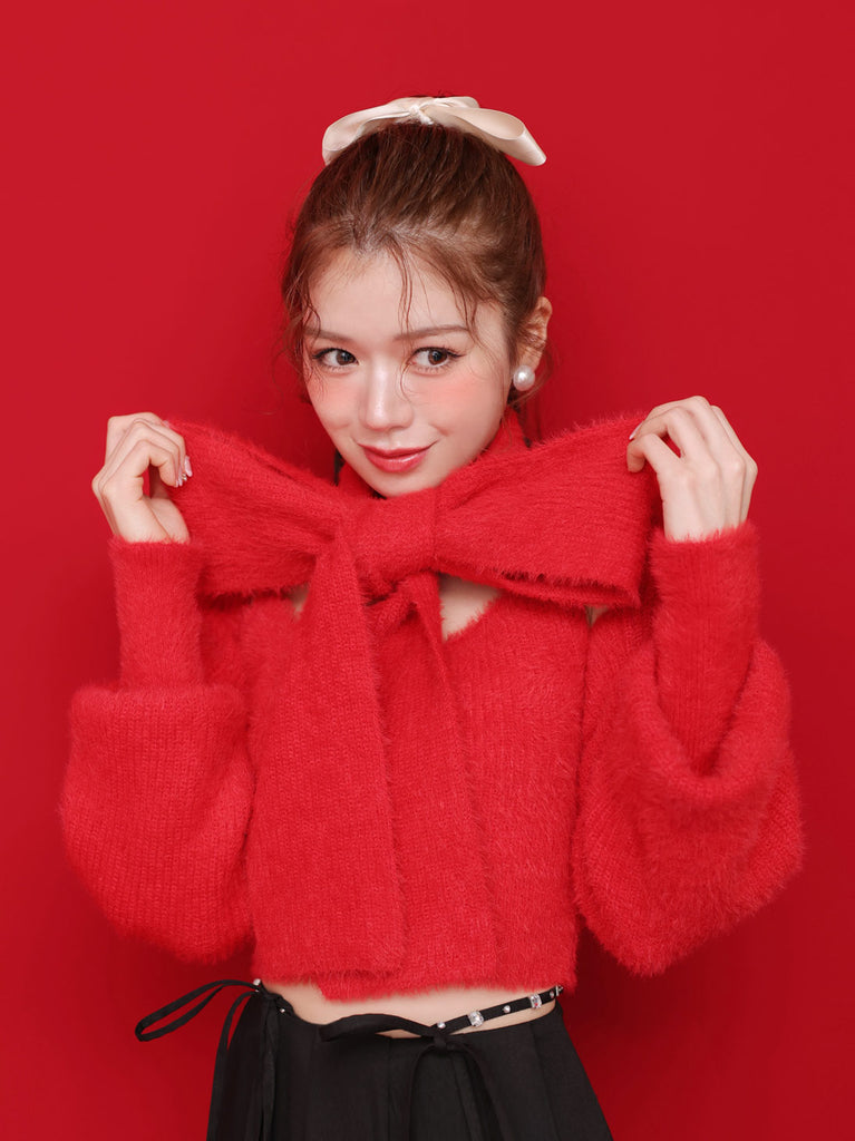 Scarf like shaggy knit tops (eme10372)