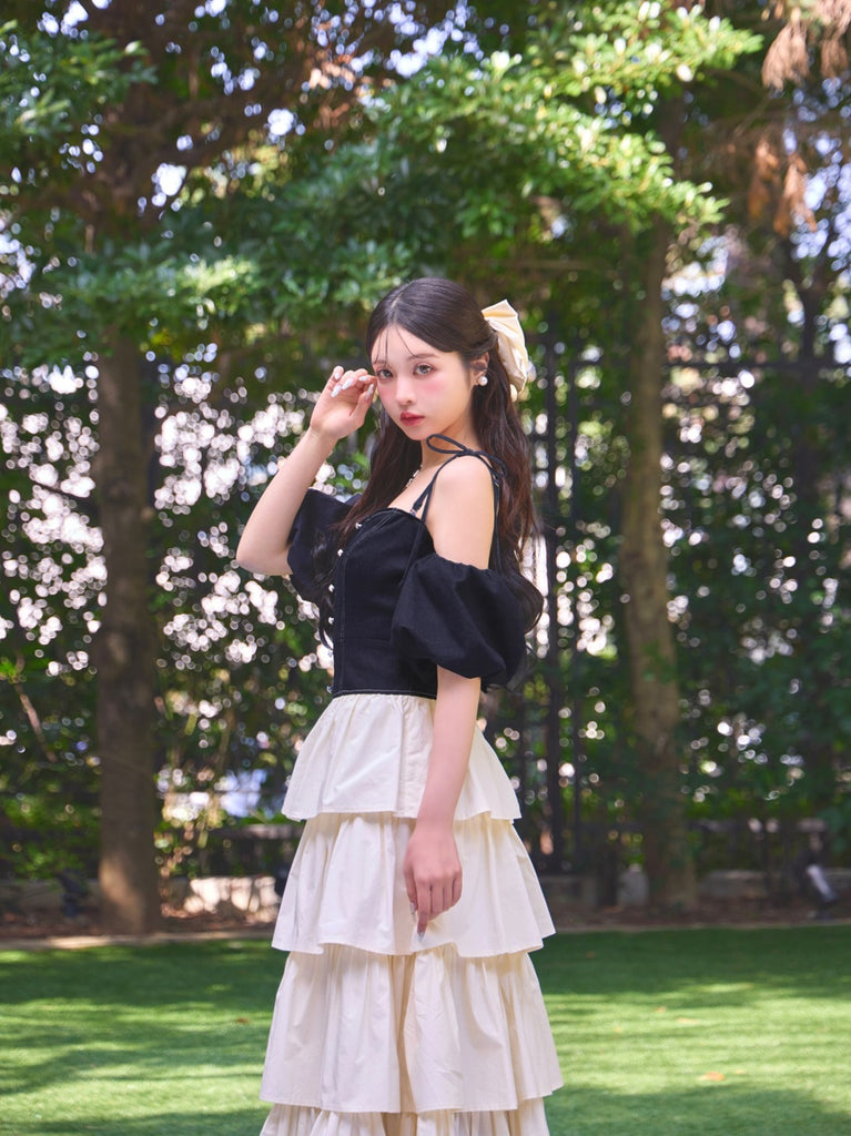 denim docking tiered one piece(eme10389)