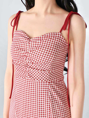 Gingham check ensemble long onepiece(eme10812)