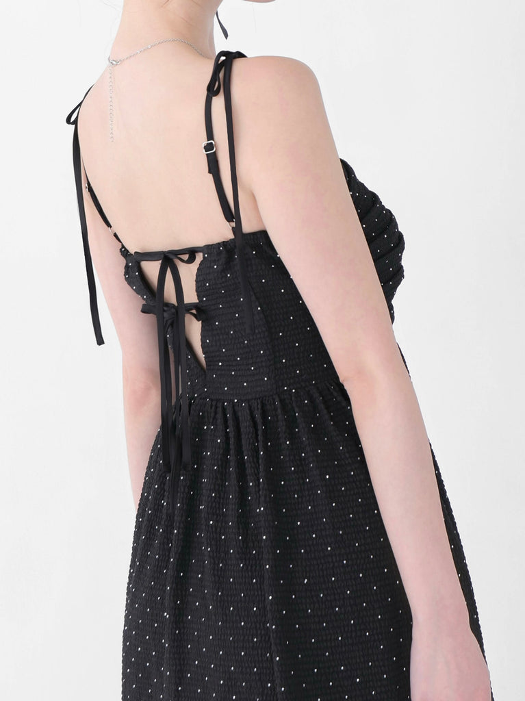 Puff sleeves studded long onepiece(eme10487)