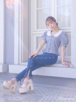 【SALE】Ribbon skinny denim (eme10128)