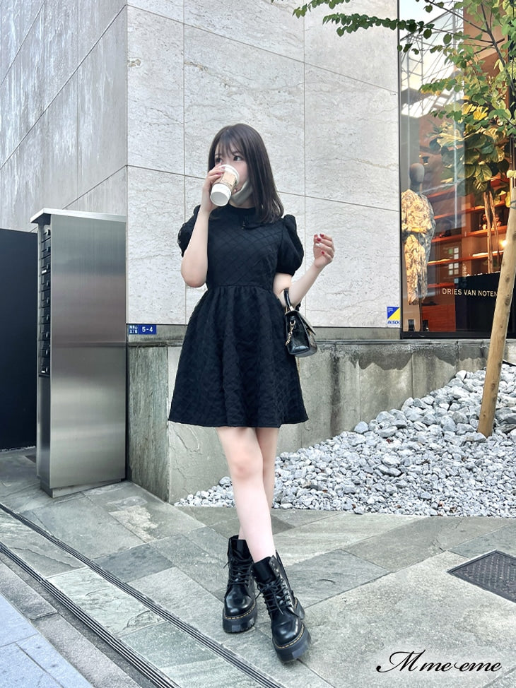 【SALE】 Black ribbon volume dress (eme10235)