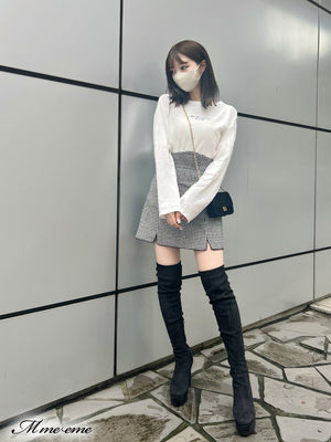 【SALE】Hhigh waist chidori skirt (eme10256)