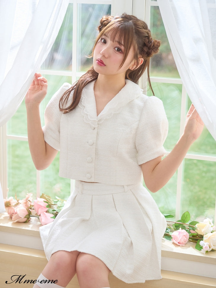 【SALE】Lace collar tweed jacket (eme10404)