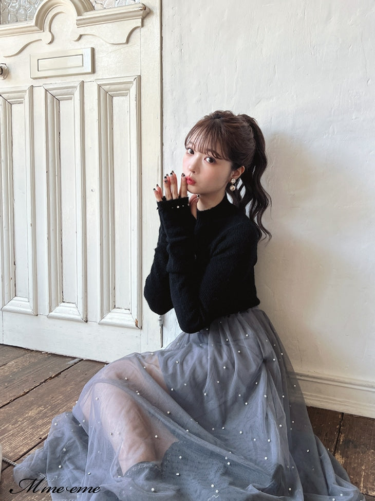 【SALE】Bijou tulle long skirt (eme10420)