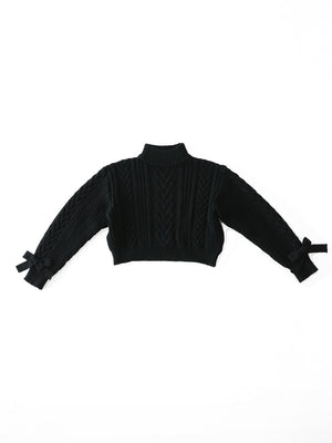 【SALE】Heart cable ribbon knit tops (eme10249)