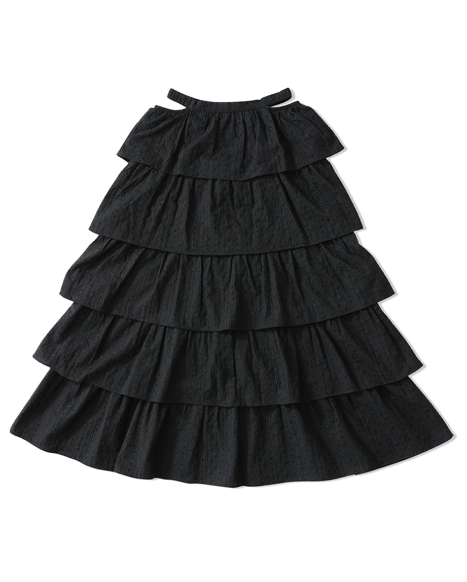 【SALE】Cotton lace tiered long skirt (eme10438)