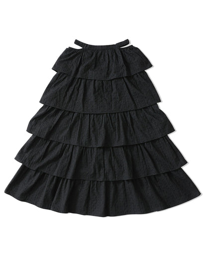 【SALE】Cotton lace tiered long skirt (eme10438)