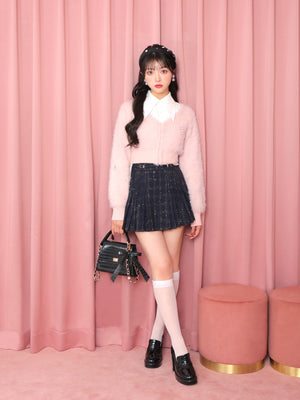 V neck shaggy knit cardigan(eme10360)