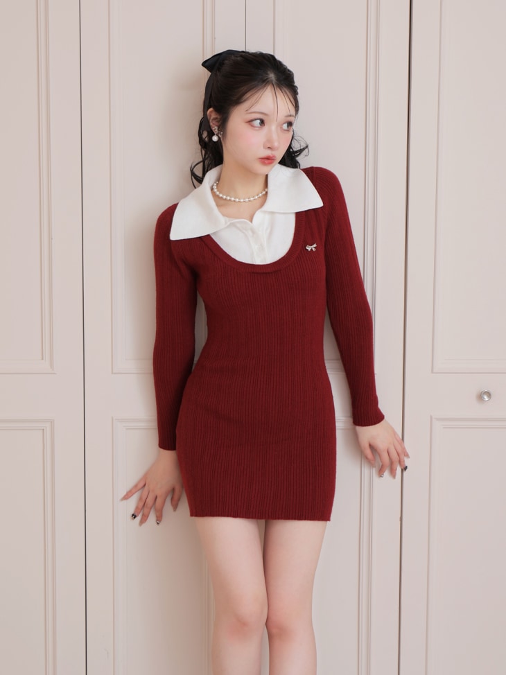 bicolor layered knit mini one piece(eme10464)