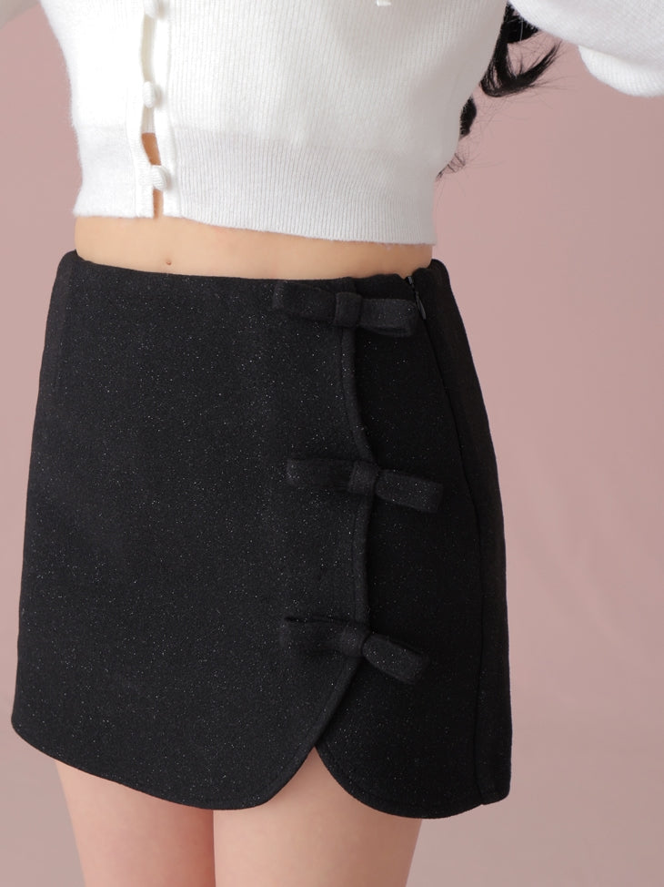 Lame ribbon trapizoid mini skirt (eme10370)